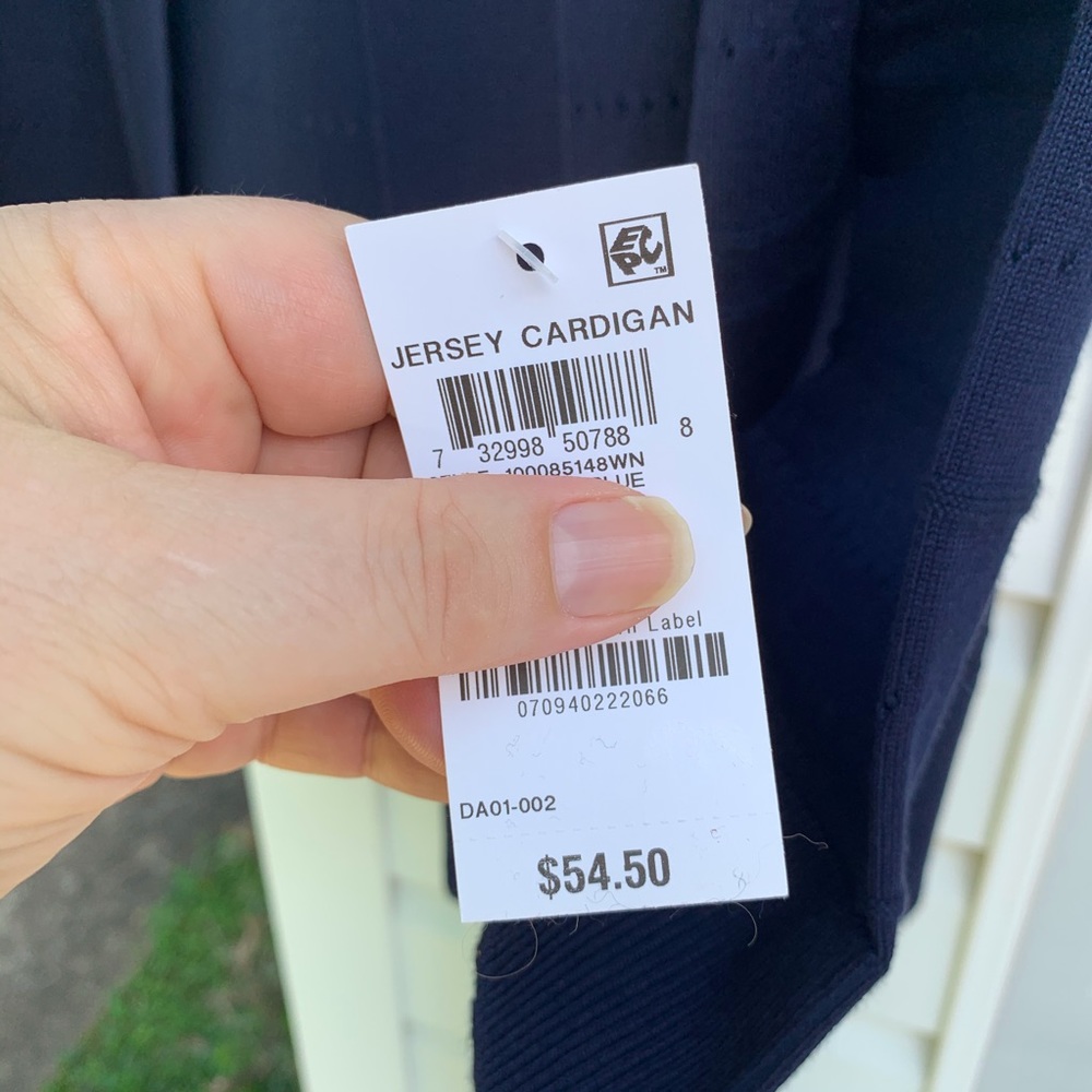 NWT Karen Scott Navy Stripe Open Front Cardigan - Picture 4 of 7